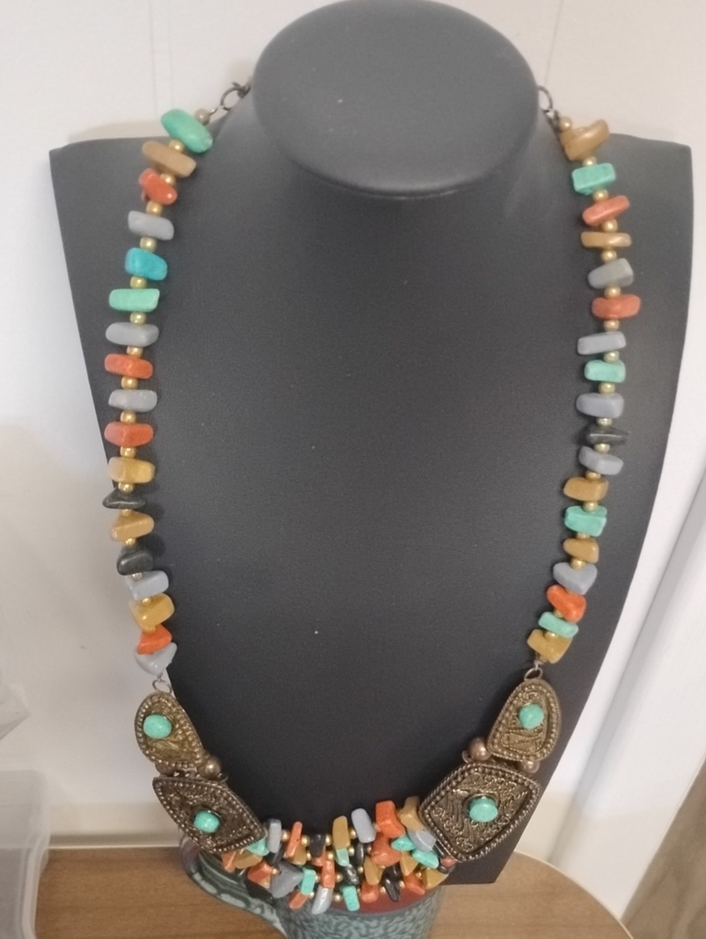 Vintage Bohemian Multicolor Stone Strand Necklace